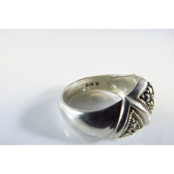 Vintage Marcasite Cluster Cocktail Ring in Sterling Silver A 925 Size 8 - Picture 4 of 7